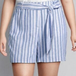 Lane Bryant Linen Blend Blue & White Tie-Waist High Rise Shorts NWT Plus Size 18